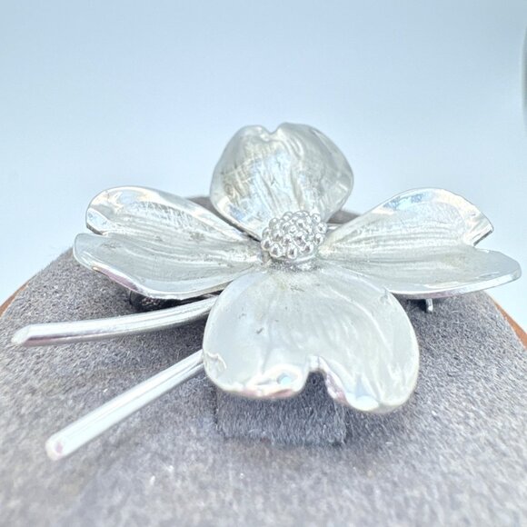 VTG Sterling Silver 925 Four Leaf Clover Textured Brooch Size 1" Length - Picture 4 of 11